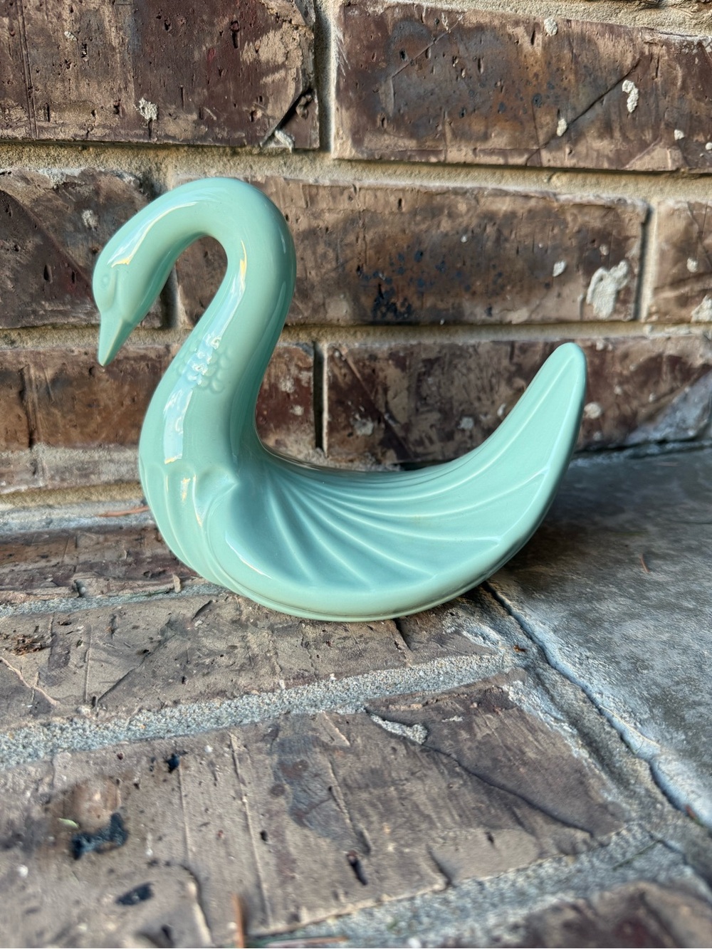 Vintage Green Ceramic Swan and seashell dish
